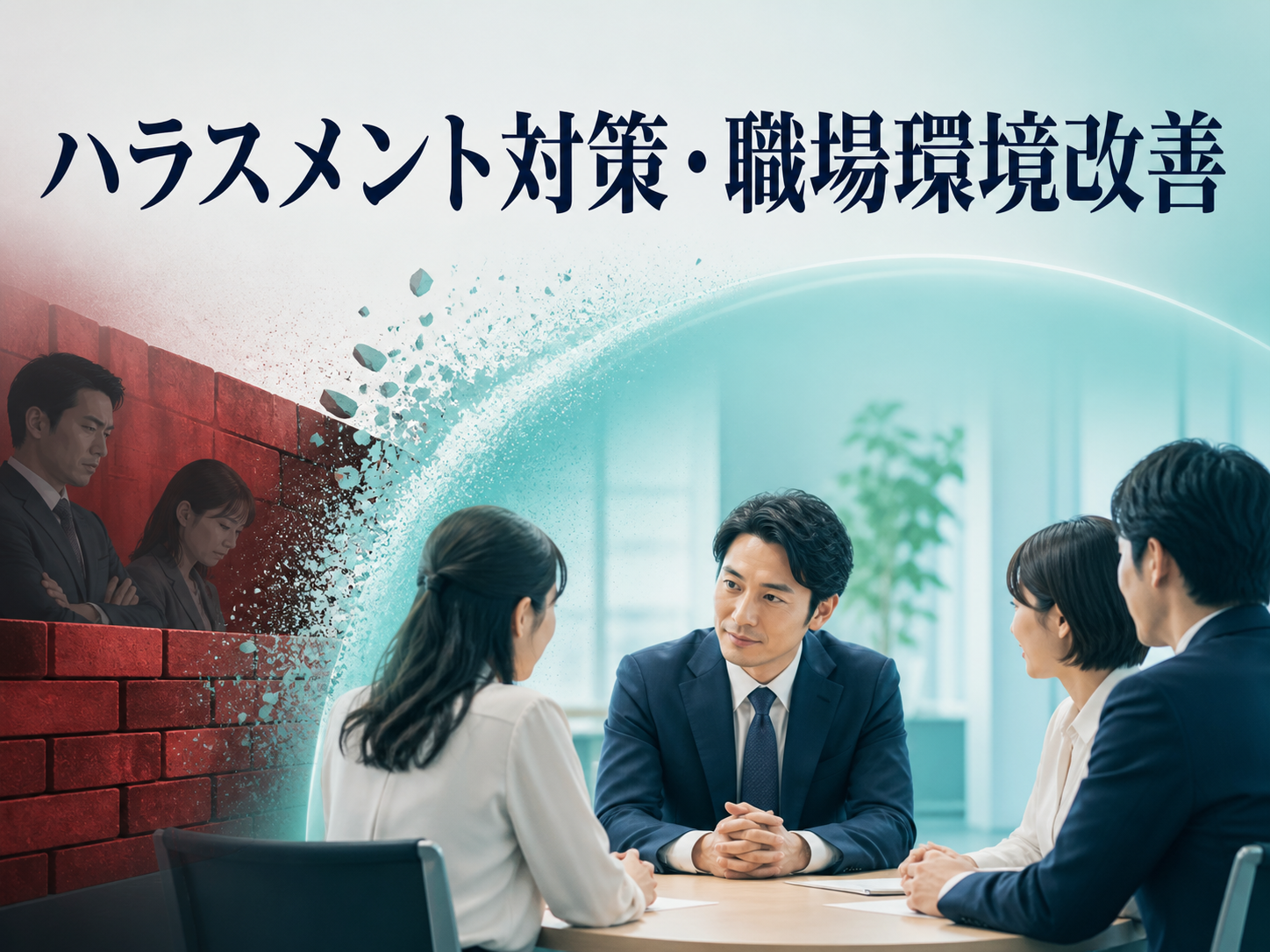 安心して対話できる職場環境への変化を表す研修案内画像