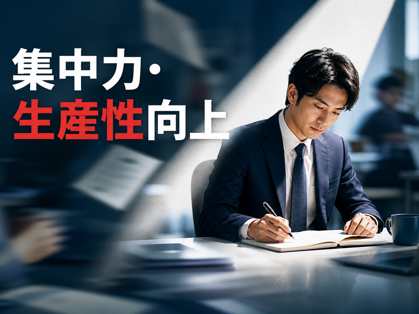 集中力を高めて生産性向上に取り組む様子を表す研修案内画像