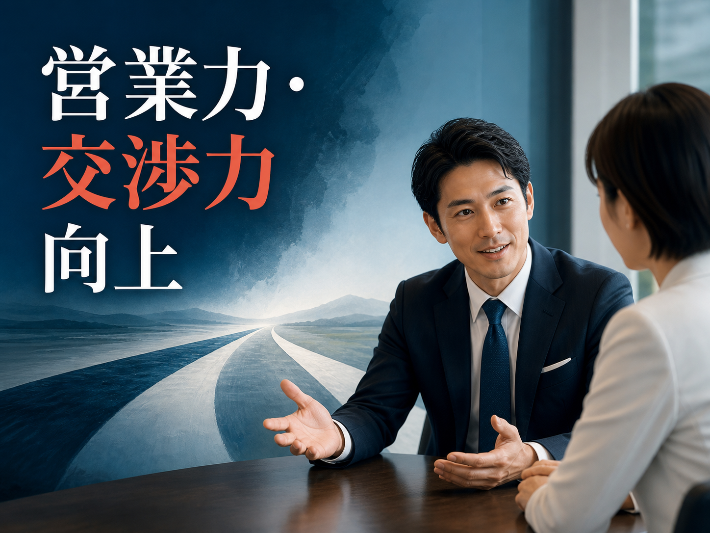 顧客との対話を通じて信頼を築く様子を表す研修案内画像